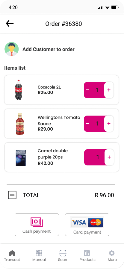 Cart with items and payment options